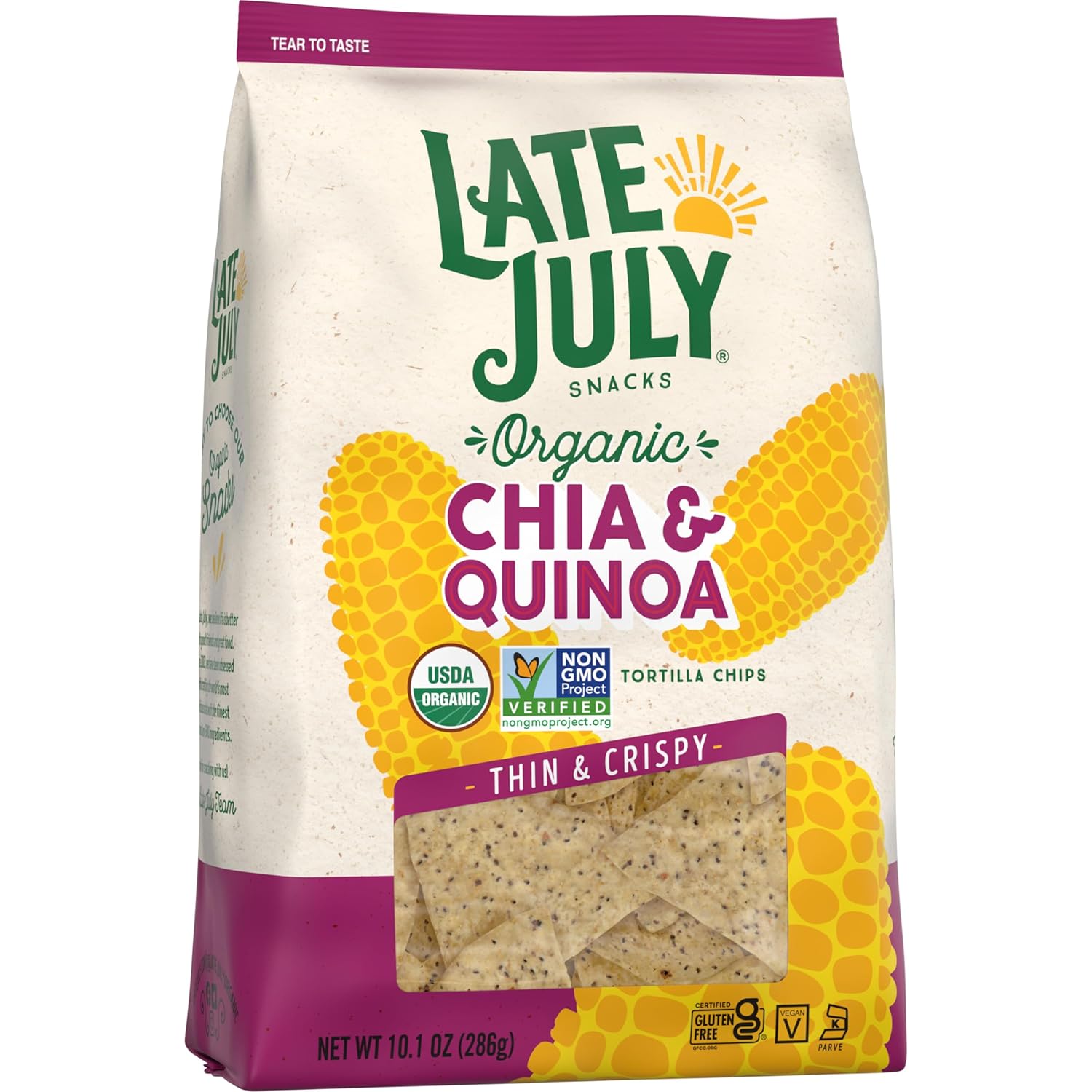 (Pack of 9) Late July Snacks Thin & Crispy Organic Chia & Quinoa Tortilla Chips, 10.1 oz