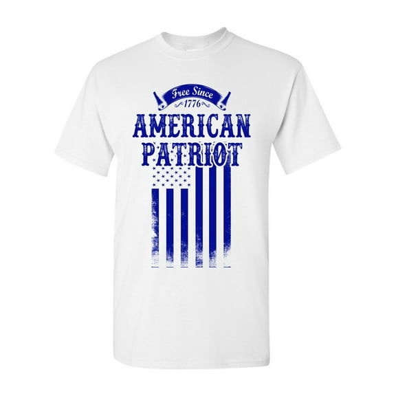 Free Since 1776 American Patriot USA Flag Blue Patriotic DT Adult T-Shirt Tee