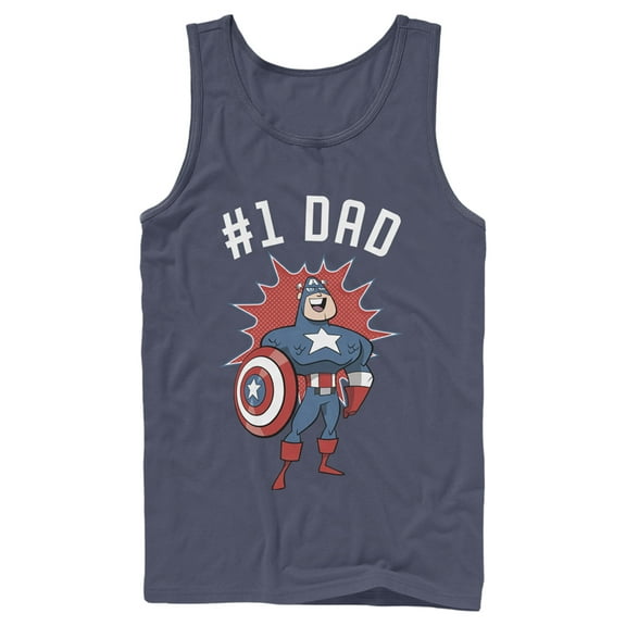 Men's Marvel #1 Dad Cartoon Captain America  Tank Top Navy Blue Medium
