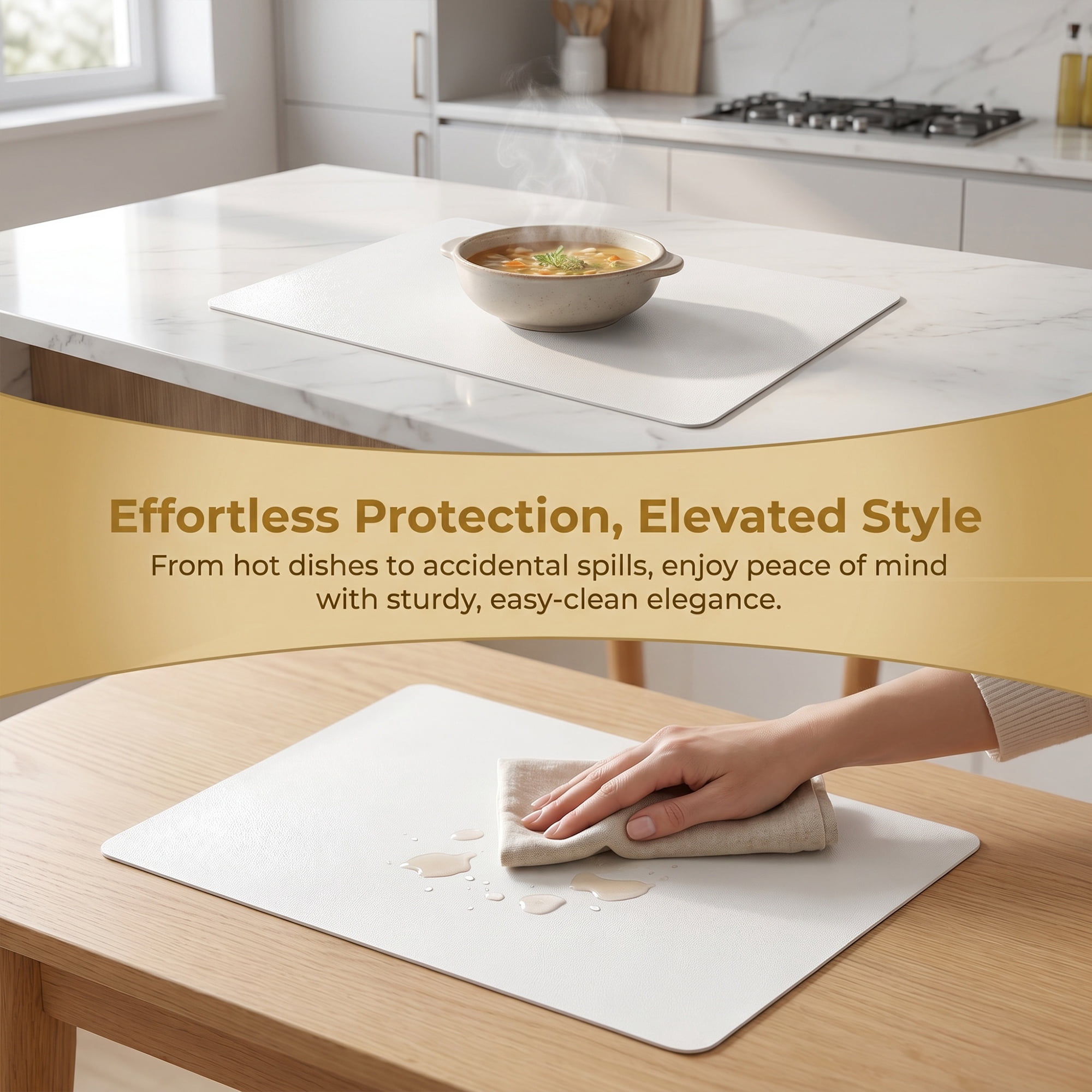 Unique Bargains 6 Pack Faux Leather Placemats for Kitchen Dining Table Decor White 17"x12"