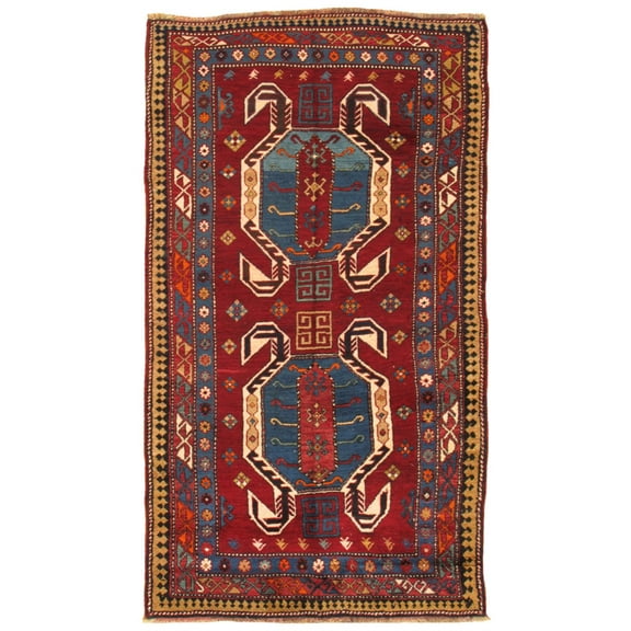 Pasargad Home Antique Kazak Collection Red Lamb's Wool Area Rug- 4' 7' X 8' 0'