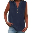thumbnail image 2 of Htigea Clearance Women's Tank Tops Solid Color V-Neck Button Sleeveless Pocket Pullover Tank Top Fall Savings Navy,L, 2 of 5
