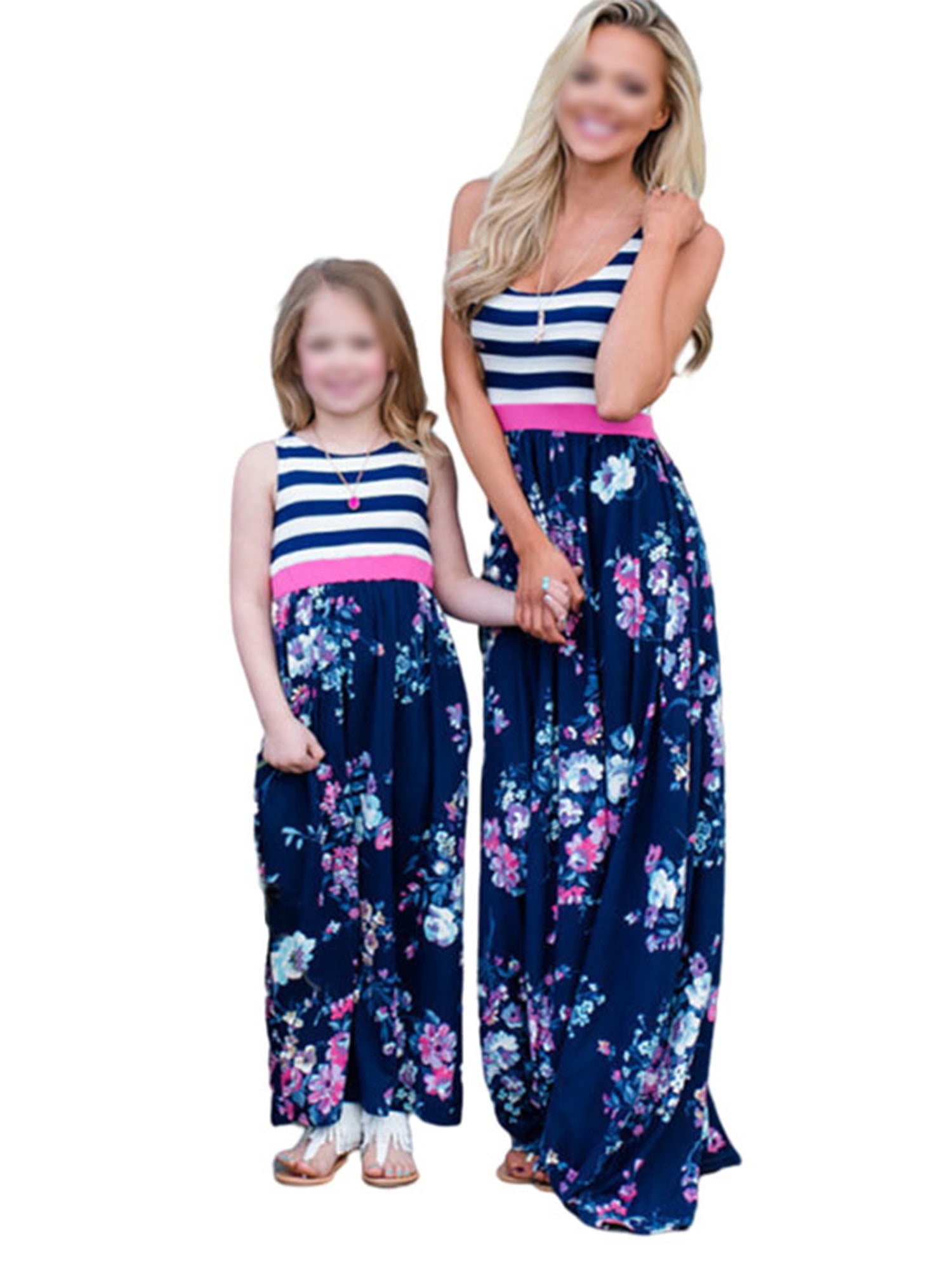 Mother and Daughter Floral Dress Matching Women Kid Girls Casual Family Clothes
