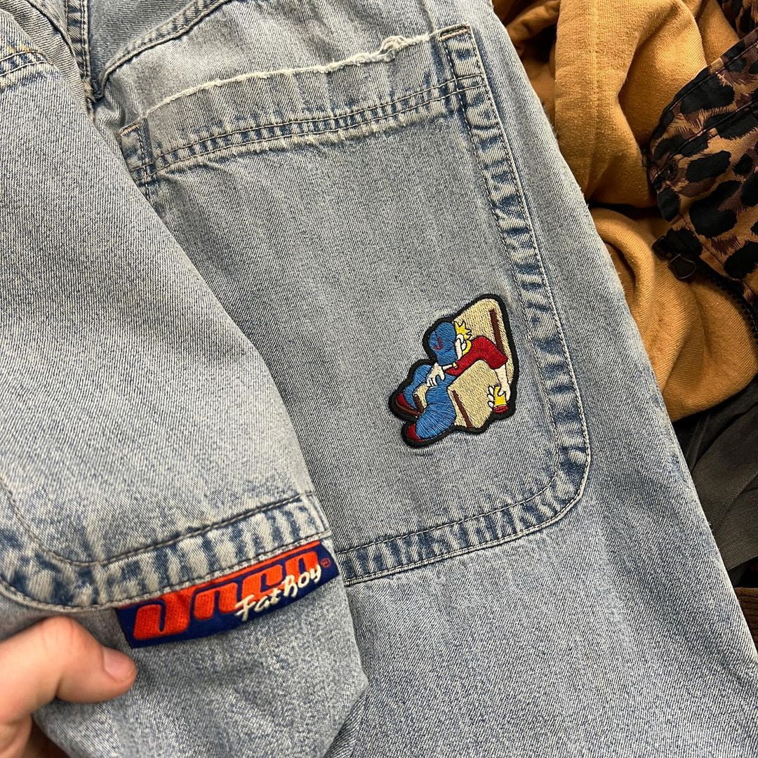 JNCO Jeans New Mens Harajuku Retro Hip Hop Cartoon Embroidery