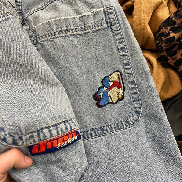 JNCO Jeans New Mens Harajuku Retro Hip Hop Cartoon Embroidery