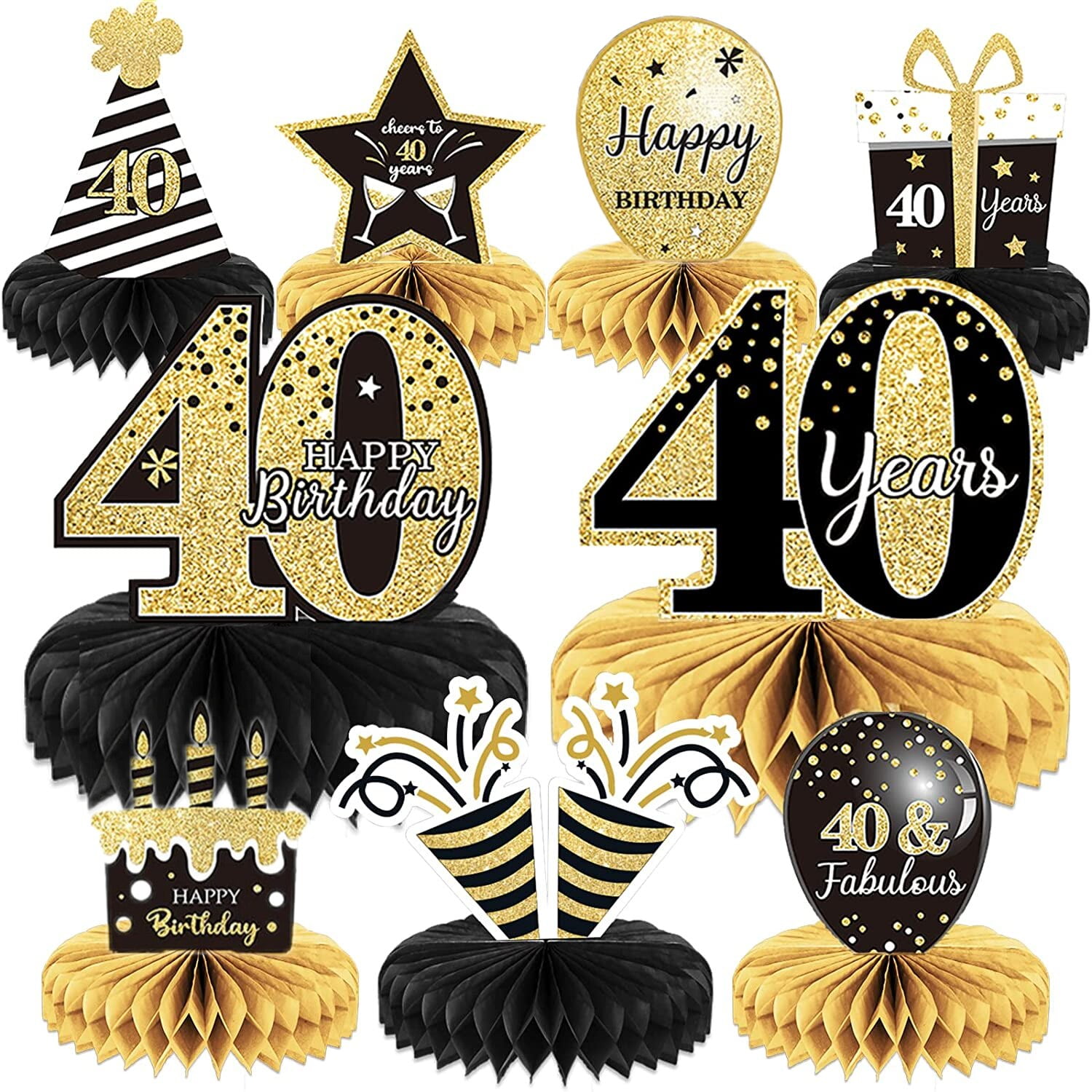 9 Pieces 40th Birthday Decoration 40th Birthday Honeycomb Centerpieces ...