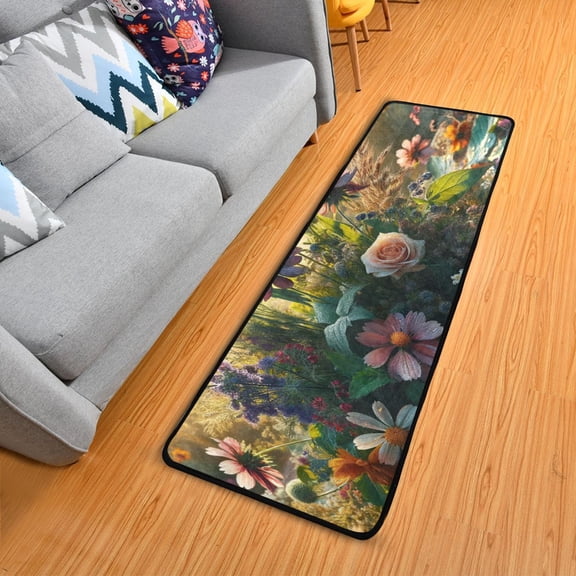 Boho Wildflowers Herbs Floral 72×24 inch Runner Rug Non-Slip Pads Ares Rugs Washable for Bedroom Bathroom Living Room