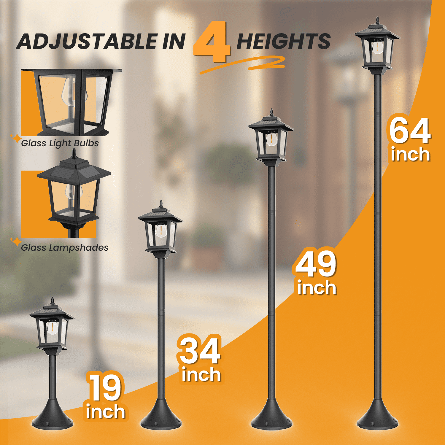 Outdoor Solar Post Lights, 2-Pack 63" Dusk to Dawn Solar Lamp Posts, Waterproof Floor Lamps, Warm White Pole Lights for Patio with Replaceable Bulb