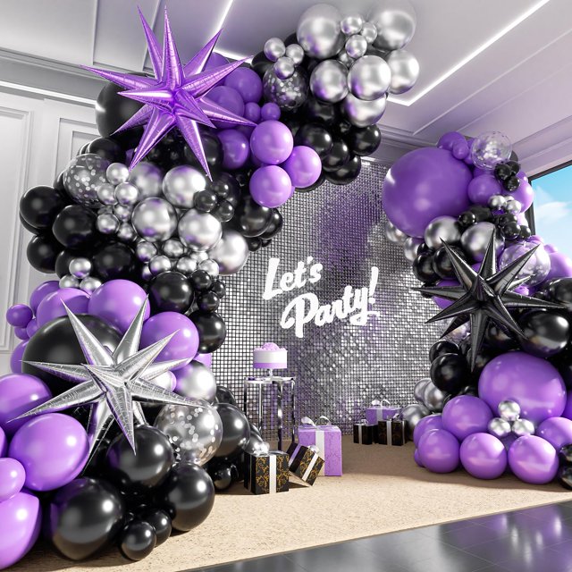 Kit de guirnaldas con forma de arco con forma de globo BAUANOOY, 125 unidades, morado/negro