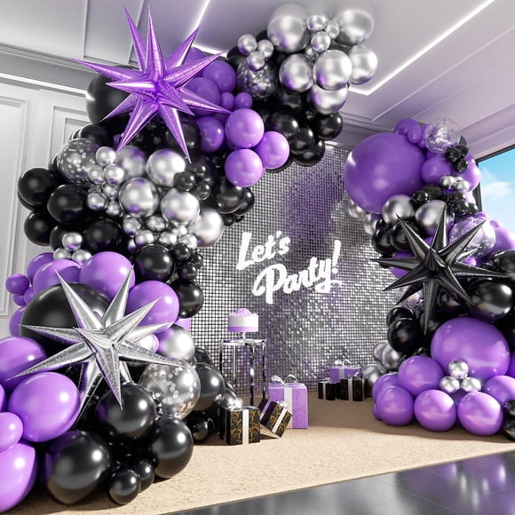 Kit de guirnaldas con forma de arco con forma de globo BAUANOOY, 125 unidades, morado/negro
