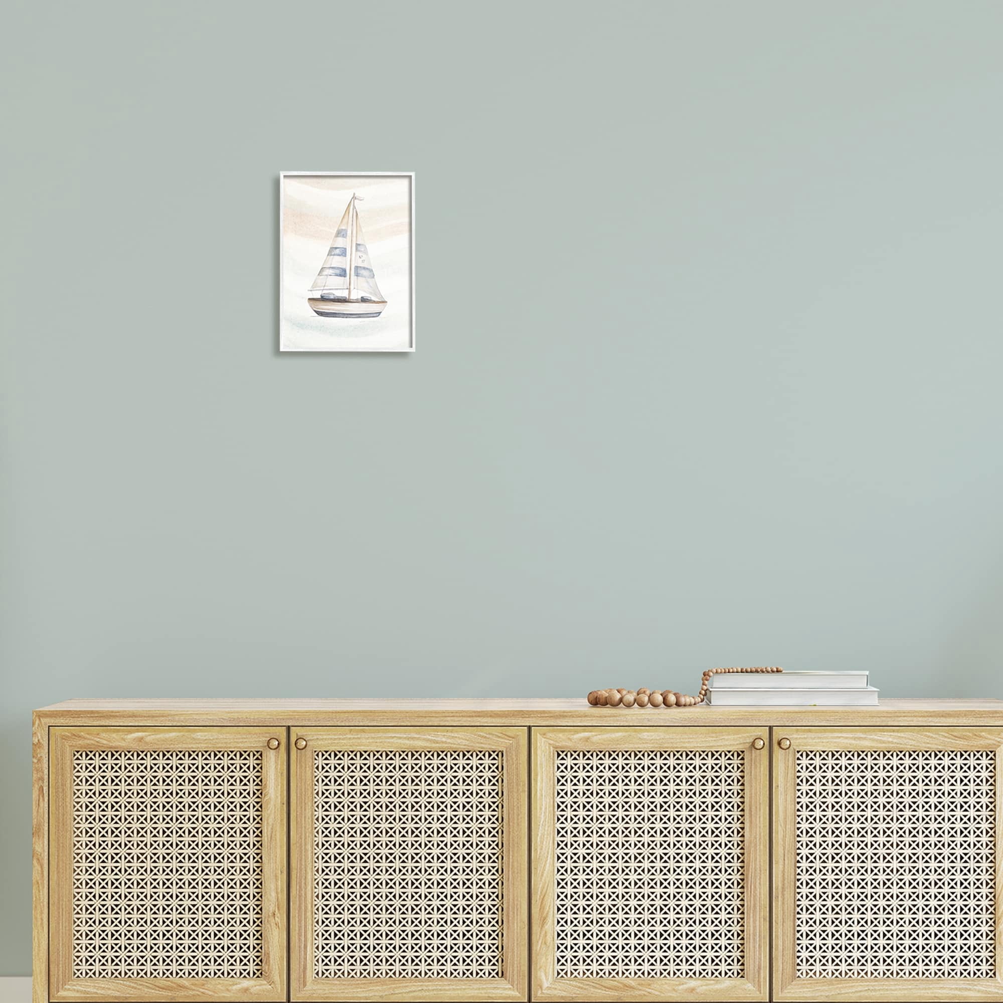 Stupell Industries Nautical Sailboat Drifting Pale Abstract Ocean Waves Graphic Art White Framed Art Print Wall Art, Design by Patricia Pinto