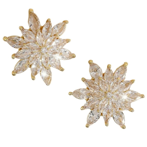 Pendientes De Circonita Con Diseño De Girasol, Accesorios De Moda Ligeros Para Mujer, Diseño Elegante De Copo De Nieve, Aguja De Plata