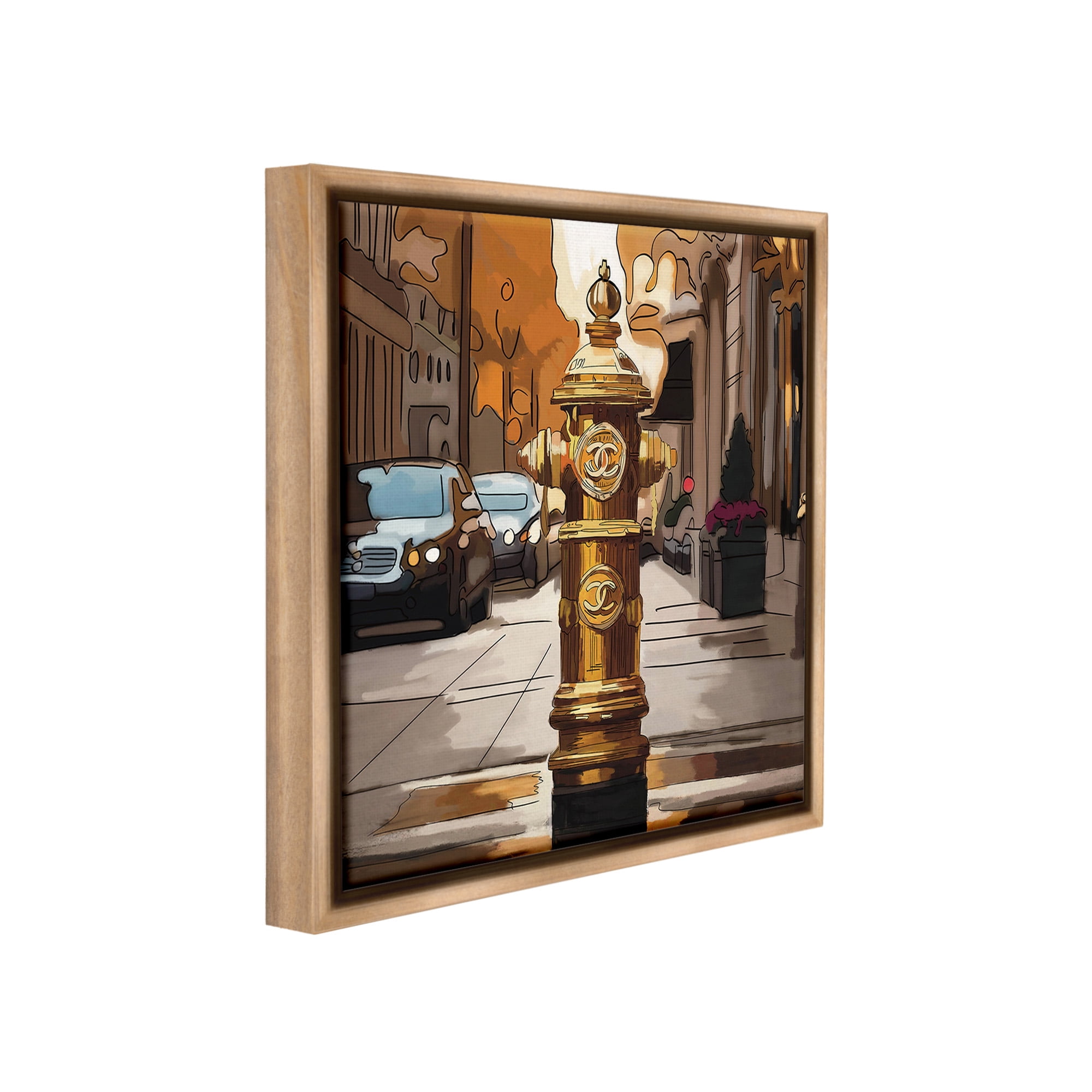 Stupell Industries Glam City Hydrant Abstract Painting Brown Floater Framed Canvas Art Print Wall Art, 25 x 25
