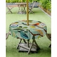 thumbnail image 4 of Hokiten Outdoor Tablecloths with Umbrella Hole & Zipper, Spring Birds Leaves Round Tablecloths 60 Inch, Summer Pastoral Botanical Waterproof Table Cloth, Patio/Pool/Picnic Table Covers, 4 of 7