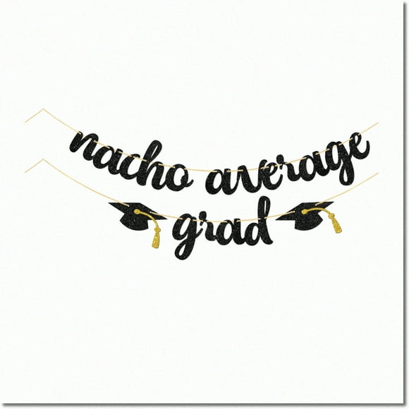 Fiesta Fiesta Grad Banner - Taco 'Bout a Grad Garland! Celebrate with Nacho Average Graduation Party Decorations. Sparkling Glitter Black for High School & University Graduates.