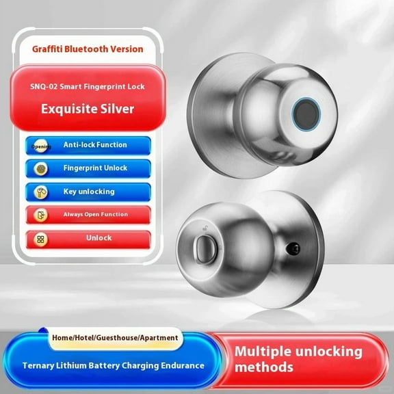 Doorknob with Fingerprint Lock, Keyless Entry Thumb Print Lock,Bedroom Smart Door Knob, for Home,Front Door, Apartment（silvery fingerprint）