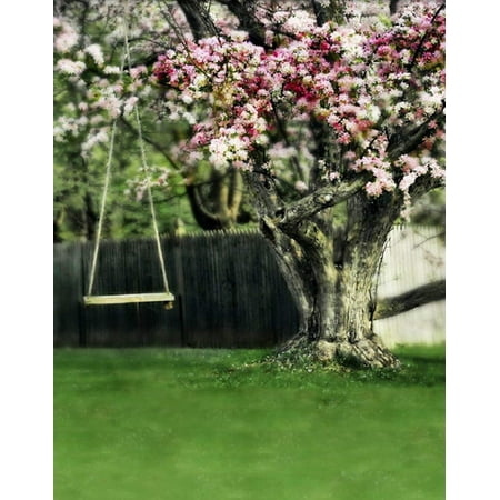 Image of ABPHOTO Polyester 5x7ft Lawn Pink Flowers Tree Photography Backdrops Photo Props Studio Background