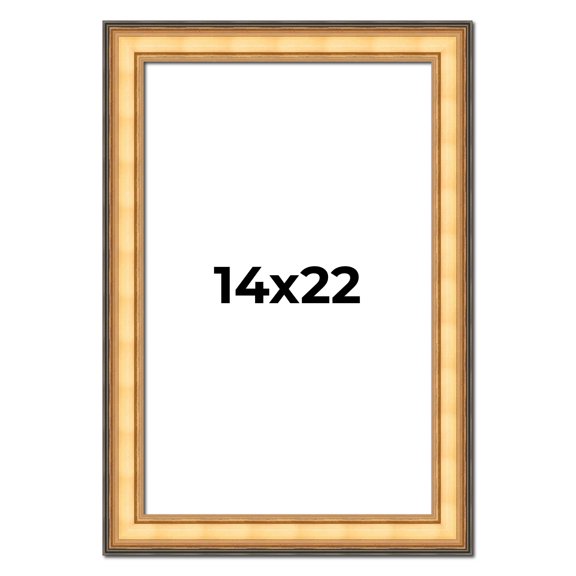 14x22 Frame Gold Plein Aire Solid Wood Picture Frame Width 2 Inches | Interior Frame Depth 0.5