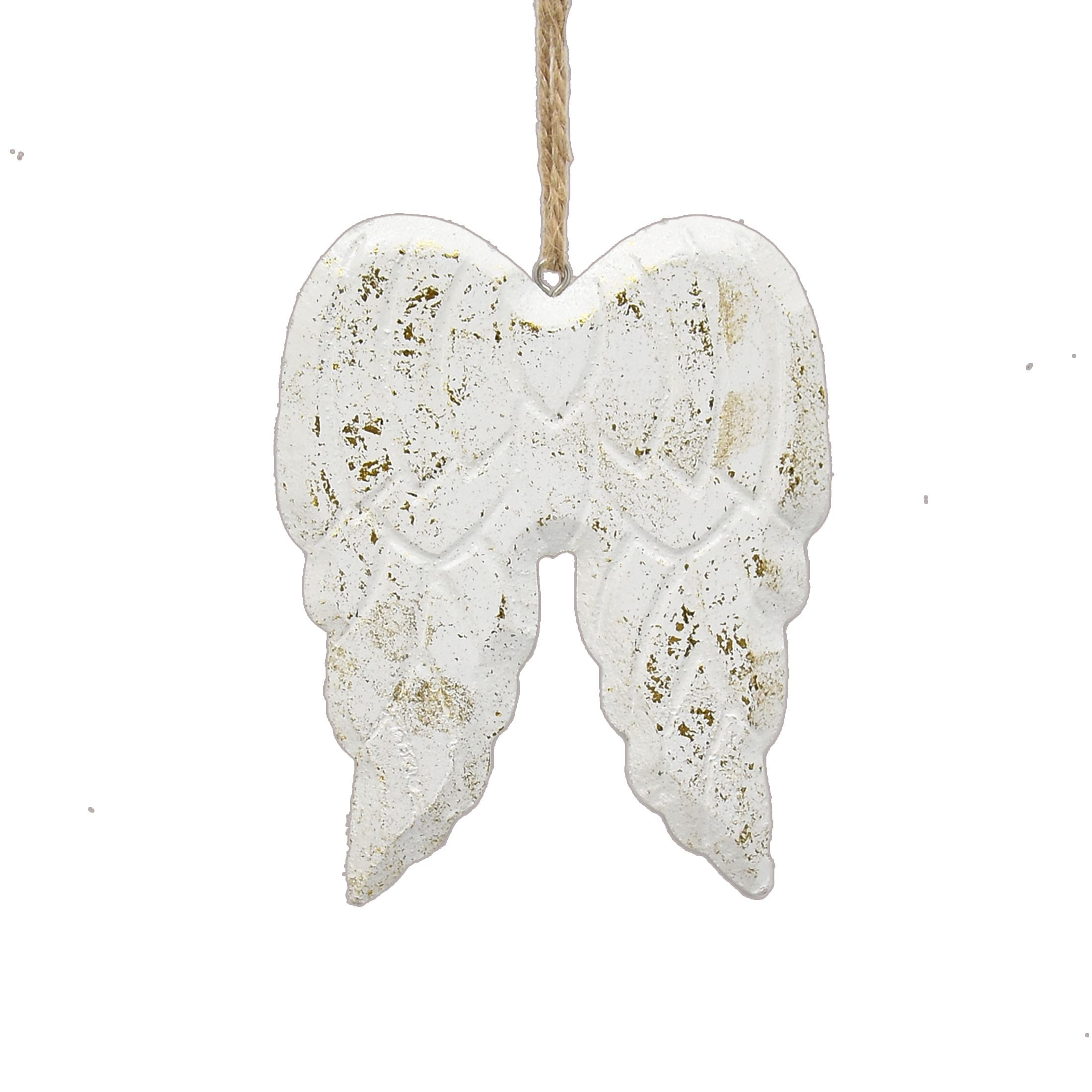 Holiday Time White Angel Wing with Shiny Foil Gold Hanging Christmas Decorative Accents Ornament