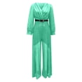 thumbnail image 4 of JULMCOMO Jumpsuits for Women Sequin Wide Leg Deep V Neck Dressy Jumpsuits Long Sleeve Belted Waist Evening One Piece Summer Rompers Light Green XL, 4 of 5
