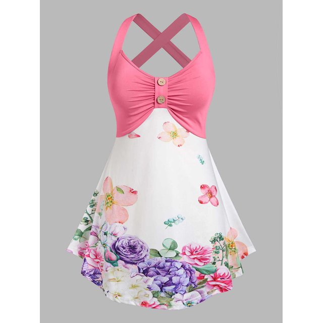 Tallas de flores de talla grande Top sin mangas Rosegal Camisetas sin mangas de talla grande