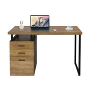 FUNKOCO 47 Inch Writing Desk with Storage Cabinet for Home Office, Brown