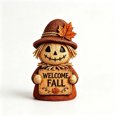 thumbnail image 2 of Fall Scarecrow Pumpkin Figurine Set 3 Piece, Resin Tabletop Decor with Welcome Fall and Happy Signs, Vintage Straw Maple Sunflower Statue for Mantel Shelf and Porch, Thanksgiving Halloween Gift, 2 of 6