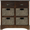 thumbnail image 6 of Rustic Storage Cabinet, Retro Wooden Console Table with 2 Drawers and 4 Classic Rattan Basket, Accent Nightstand with Solid Wood Legs and Metal Handle, Side Table for Living Room, Espresso, 6 of 7