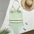 thumbnail image 2 of Weebloom Girls Swimsuit Tankini Two Piece Bikini Toddlers Straps Decorative Swimwear With Ruffle Sun Protective Bathing Suit Girls Swimsuits Green 13-14 Years, 2 of 6