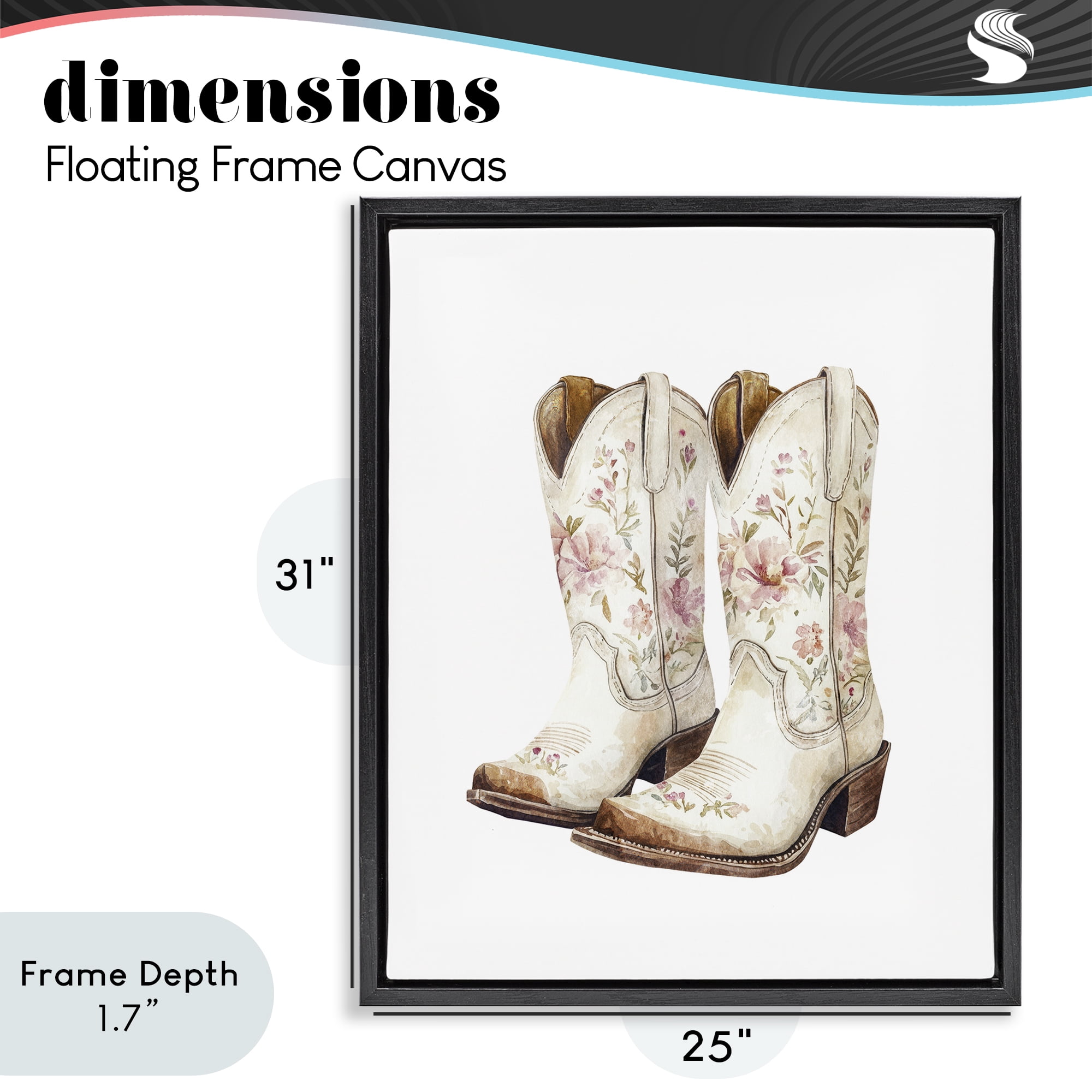Stupell Industries Boots in Bloom Black Framed Floater Canvas Wall Art, design by Svetlana Aleynikova