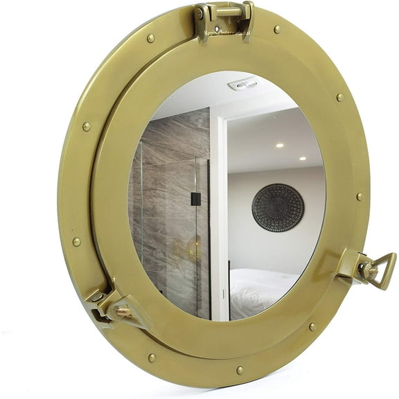 Aluminum Porthole Mirror with Antique Bronze Finish - 15 Inch - Nautical Ship Décor