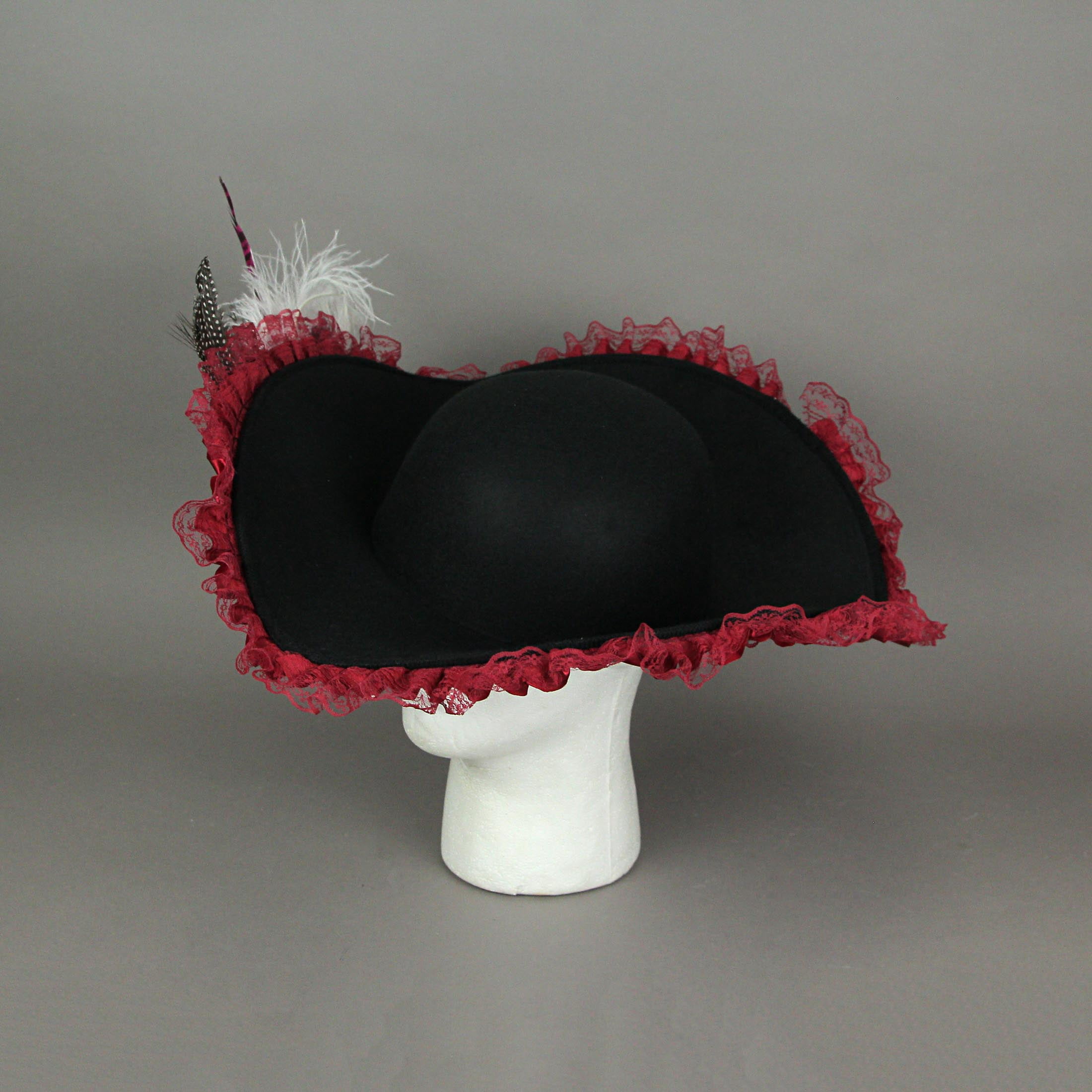 Ladies Black and Red Lace Feather 