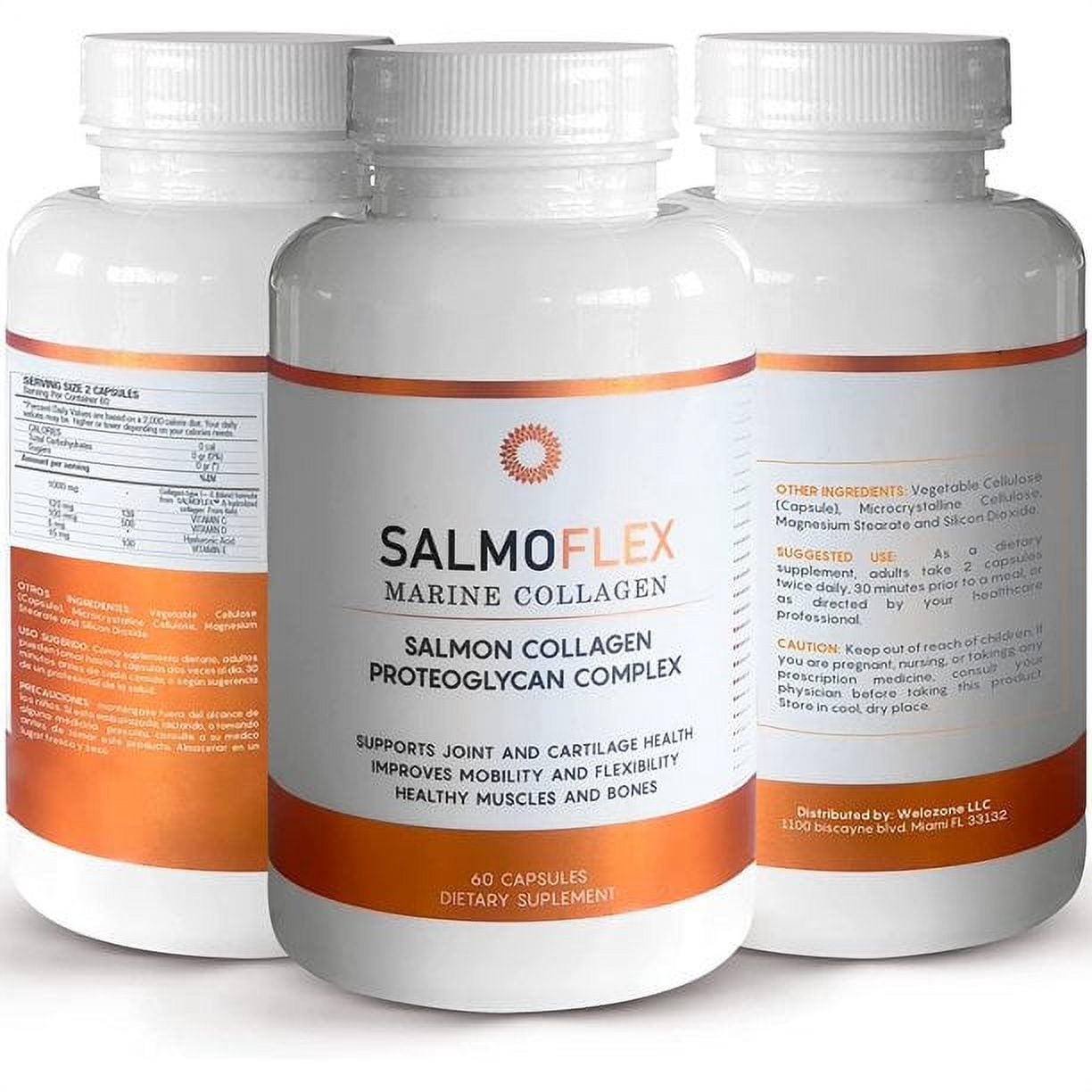 VITASEI Salmoflex Marine Collagen Peptides Pills W/Hyaluronic Acid, Vitamin C, D, E| Salmon Supplements -Hair, Skin, Nails | Multivitamin for Women & Men |Knee, Joint Relief -3 x 60 Capsules