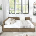 thumbnail image 3 of Queen Size Velvet L-Shaped Daybed with 2 Storage Drawers & Upholstered Armrests – Modern Corner Sofa Bed Frame for Bedroom/Living Room (Brown), 3 of 8