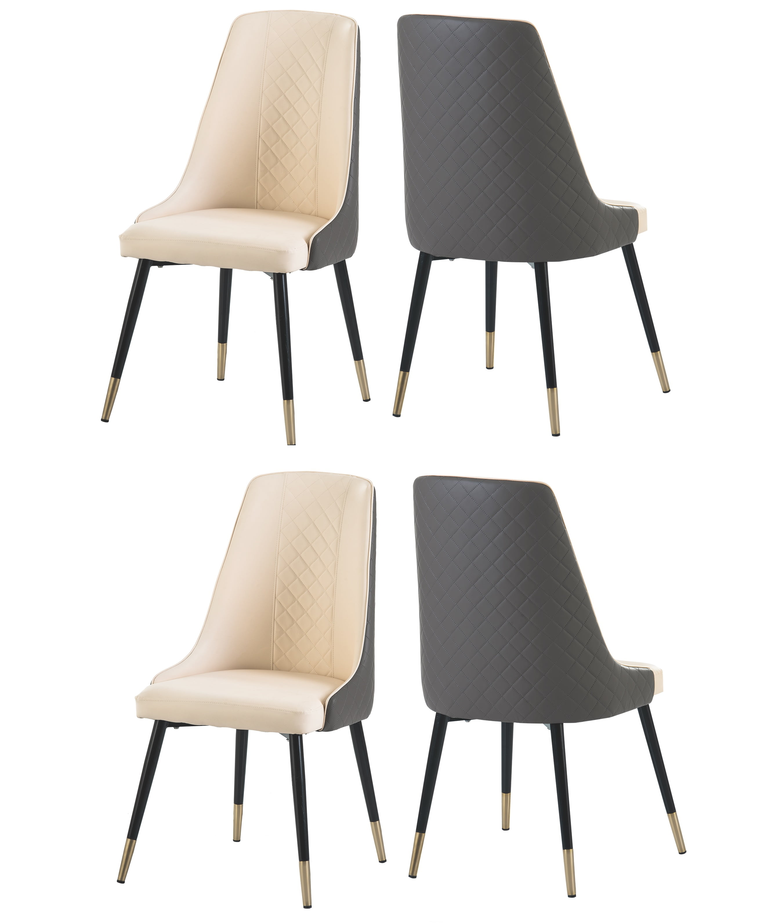 PU Leather Dining Chairs, Armless Side Chair with Solid Wood and Metal