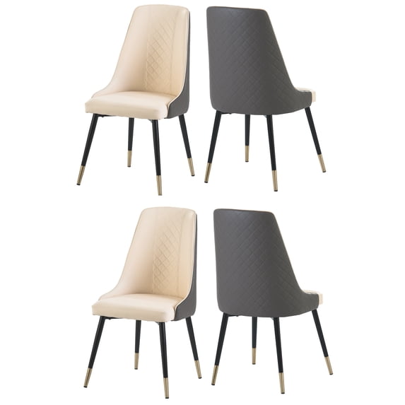 PU Leather Dining Chairs, Armless Side Chair with Solid Wood and Metal Legs for Kitchen Dining Room Living Room (Gray,Set of 4)