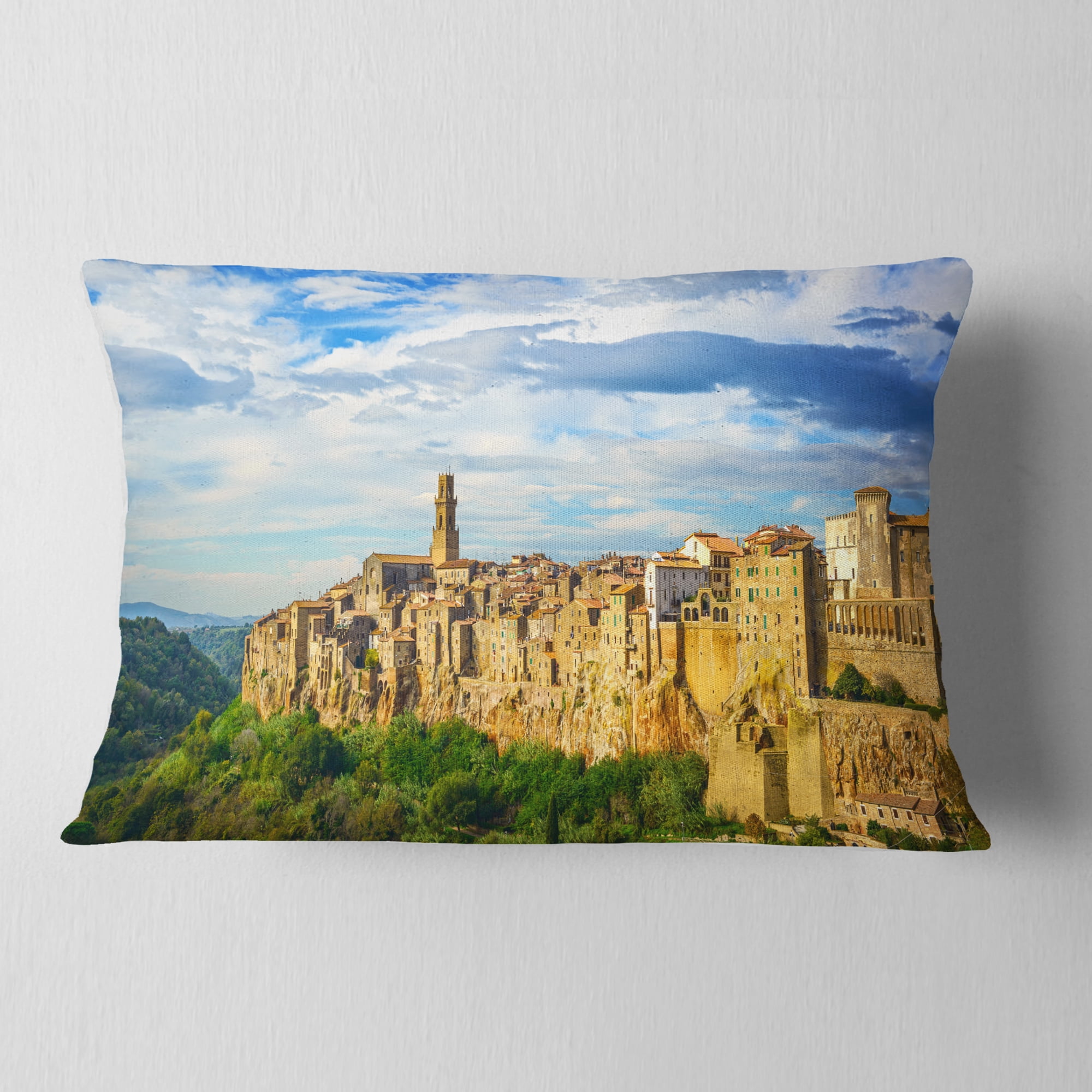 Designart Tuscany Pitigliano Medieval Village - Photography Throw Pillow - 12x20
