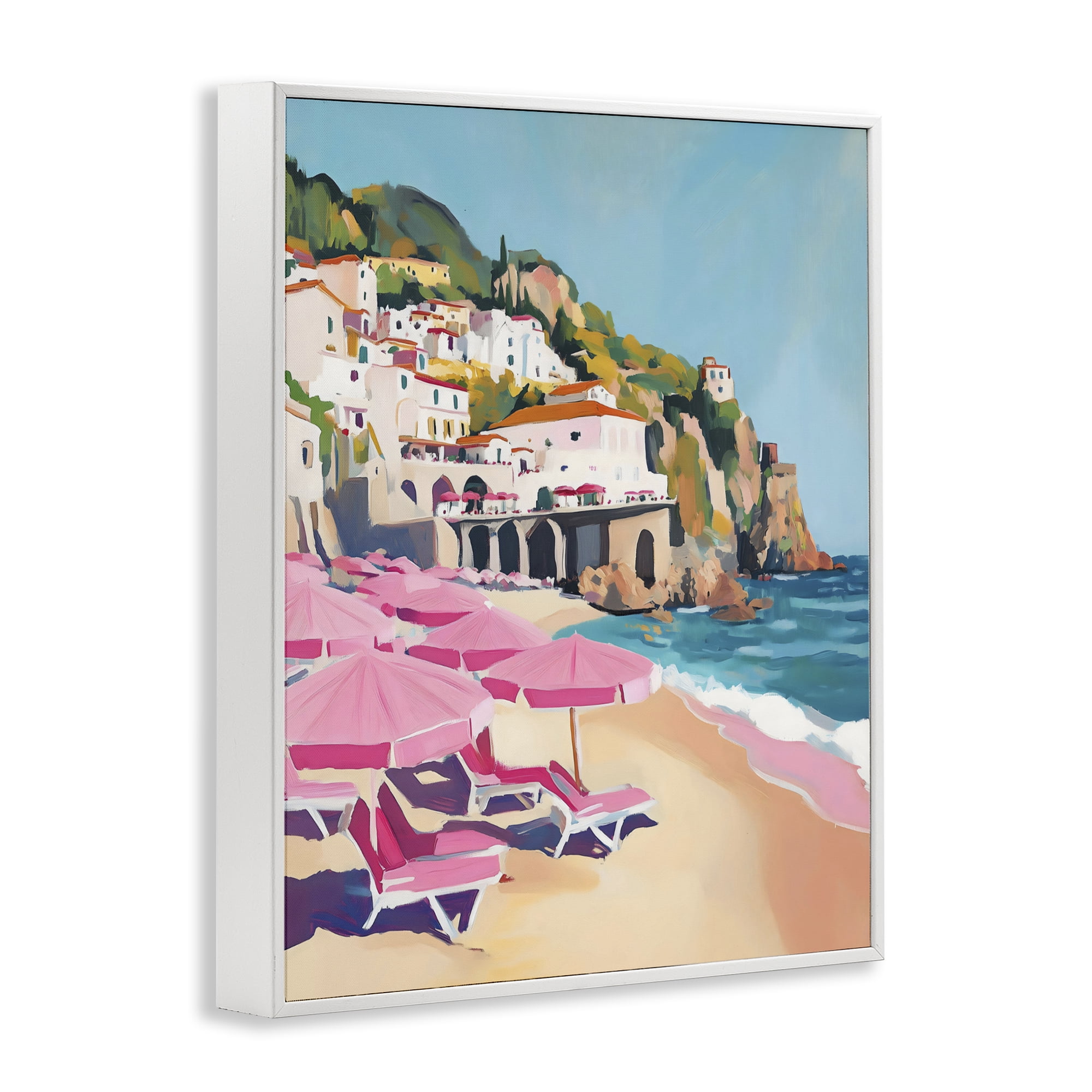 Stupell Industries Pink Beach Chairs on Shoreline White Framed Giclee Art, design by The Prints Vibe