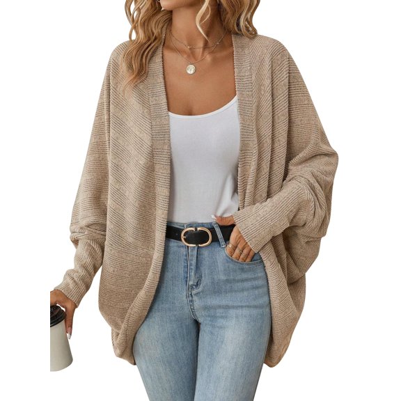 PTHTECHUS Womens Cardigan Open Front Sweater for Women No Button Knit Cardigan Casual Long Sleeve Outerwear with Pockets