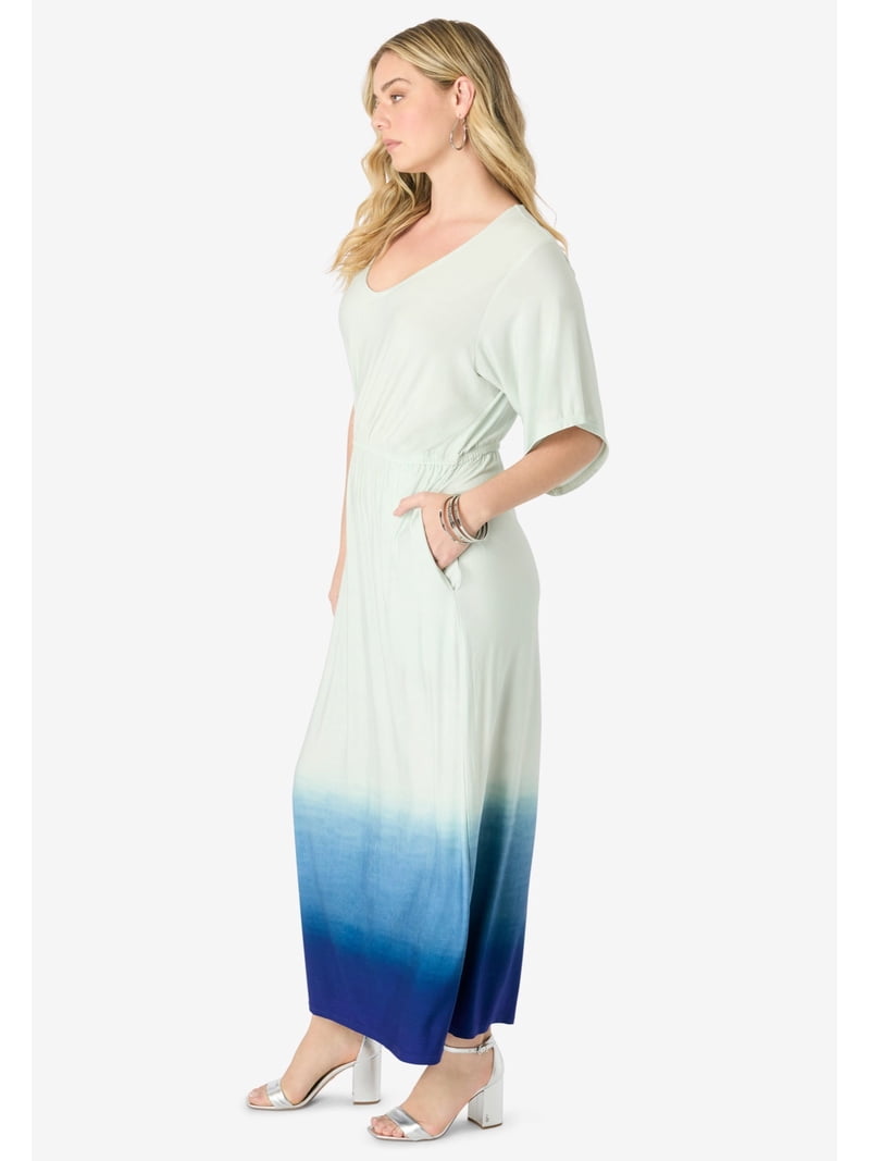 Roaman's Women's Plus Size Stretch Knit Dolman Sleeve Maxi Dress, Size: 34/36, Black