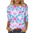 thumbnail image 2 of Purcolt Women's Floral 3/4 Length Sleeve T-Shirts Casual Crew Neck Tunic Tops Summer Beach Vaction Tee Tops, 2 of 7