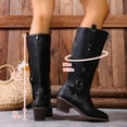 thumbnail image 5 of Dakaela Knee High Boots Women Chunky Heel Wide Calf Riding Fall Boots Buckles Vintage Western Cowboy Cowgirl Boot Black 8, 5 of 8