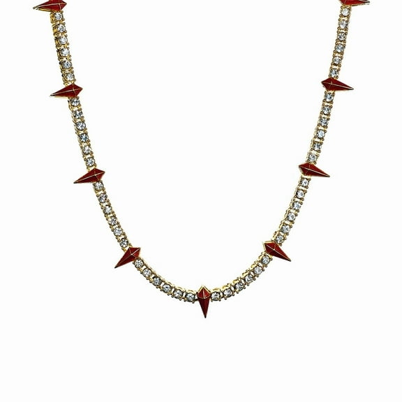 Gold-Red Zircon Necklace with Spiked Design – Perfect for Men’s Daily Outings