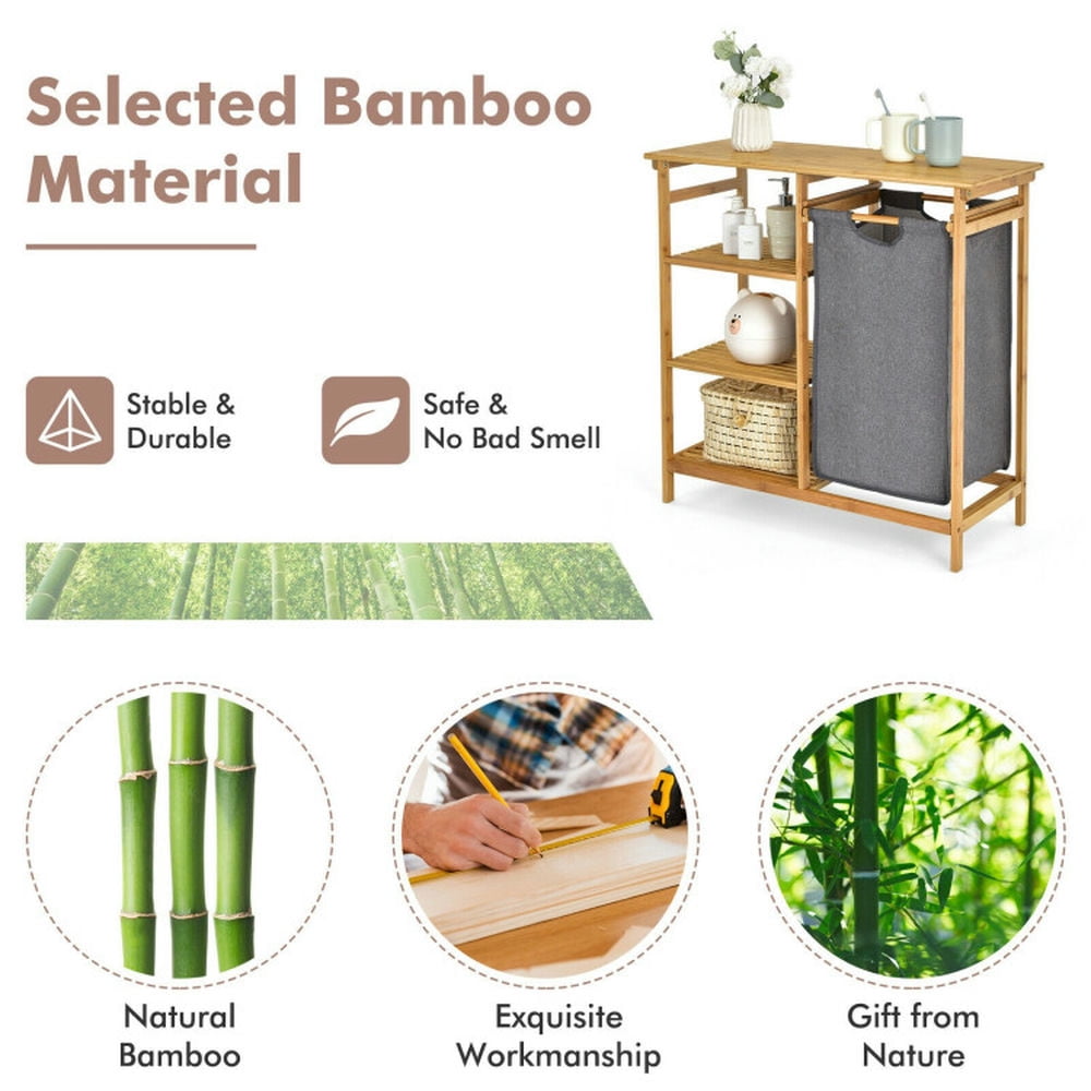 Finihen Bathroom Storage Cabinet, Bathroom Floor Cabinet, Bamboo Laundry Hamper Stand with Removable Sliding Bag and 3-Tier Open Shelves, for Bathroom, Living Room, Bedroom, Kitchen, Natural Finihen Bathroom Storage Cabinet, Bathroom Floor Cabinet, Bamboo Laundry Hamper Stand with Removable Sliding Bag and 3-Tier Open Shelves, for Bathroom, Living Room, Bedroom, Kitchen, Natural