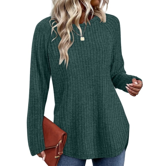 UVN Long Sleeve Shirt for Women Fall Casual Blouses Ladies Loose Fit Crew Neck Tunic Tops