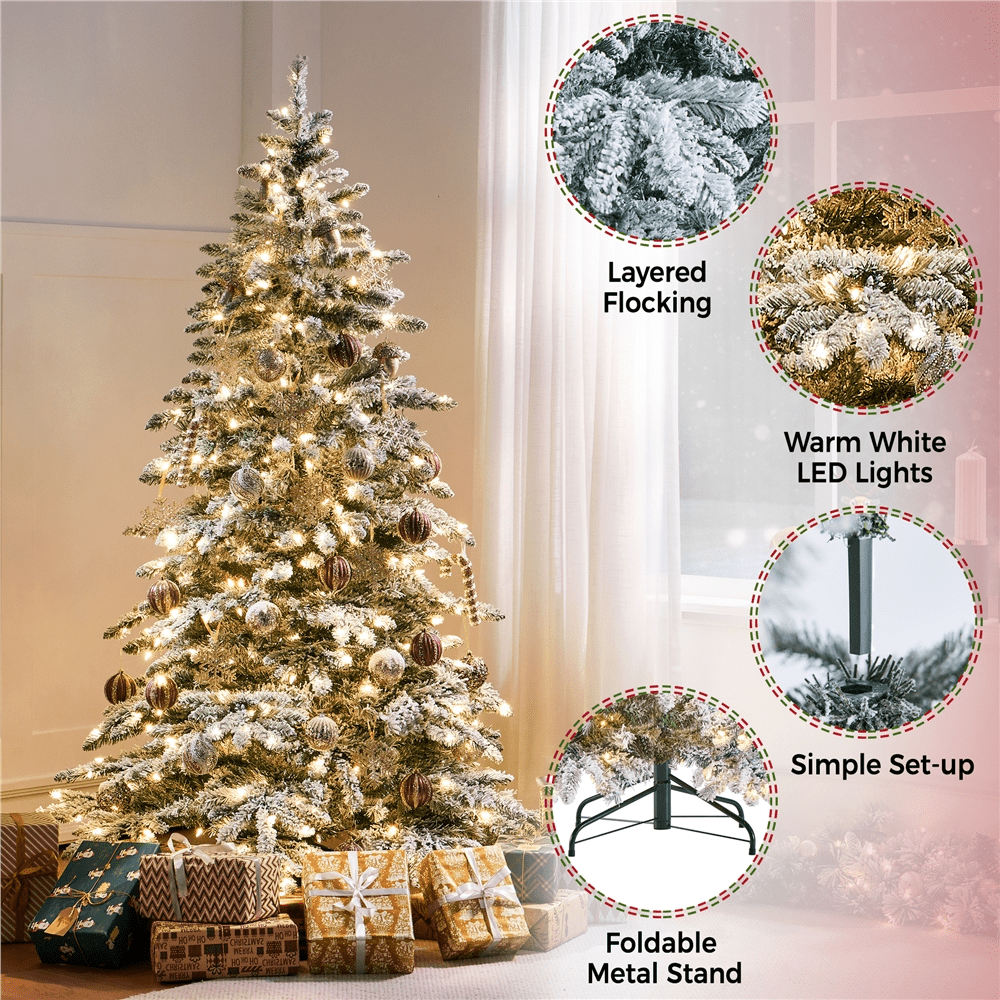 Alden Design 6Ft Pre-Lit Artificial Christmas Tree with 400 Warm LED Lights, Green