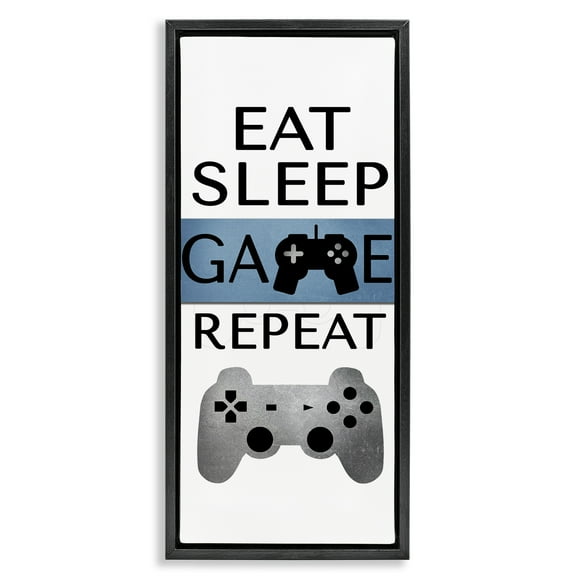 Stupell Industries Game Repeat Lifestyle Typography Painting Black Floater Framed Art Print Wall Art, 11 x 25