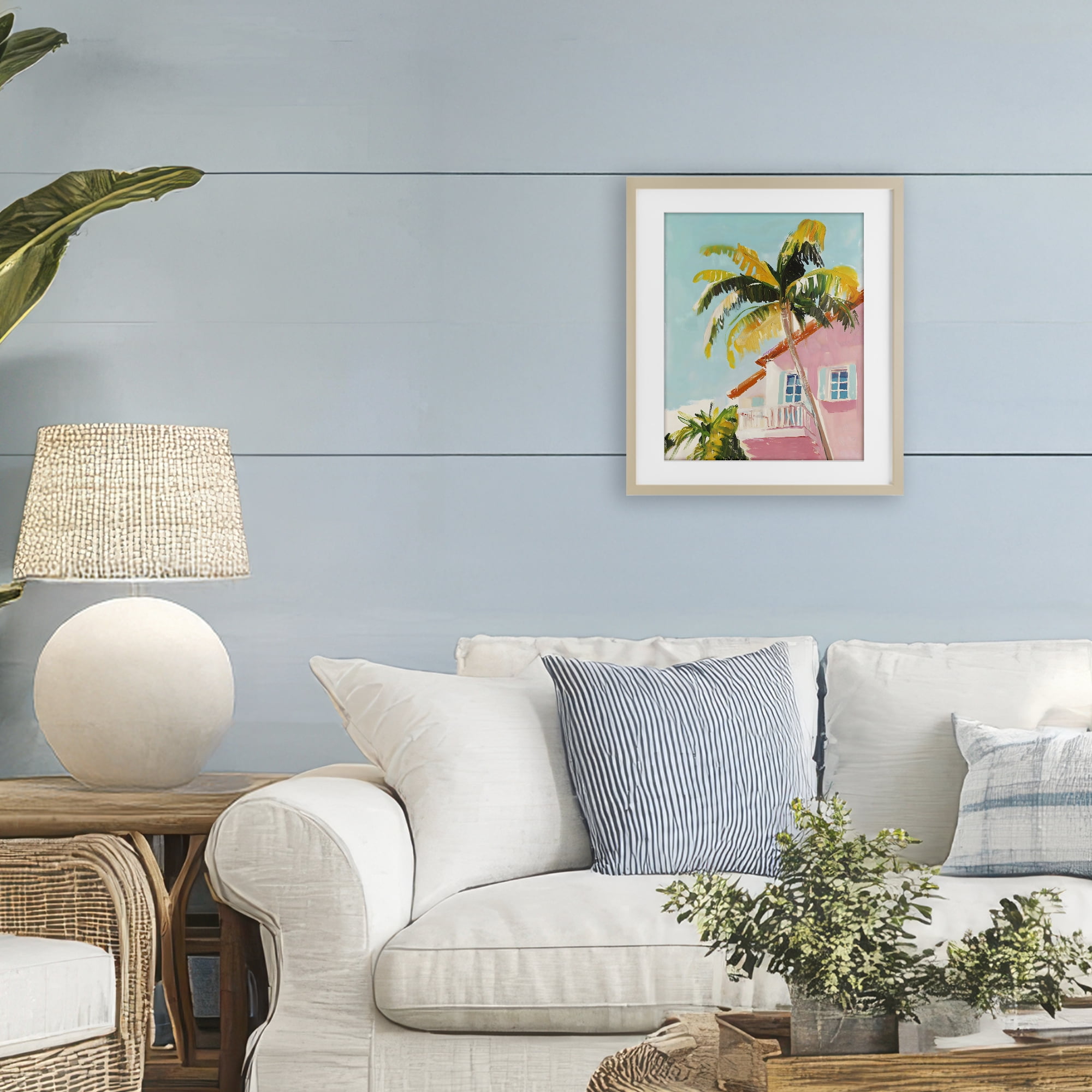 Stupell Industries Pink House Palm Tree Birch Framed Print Under Glass, design by The Prints Vibe