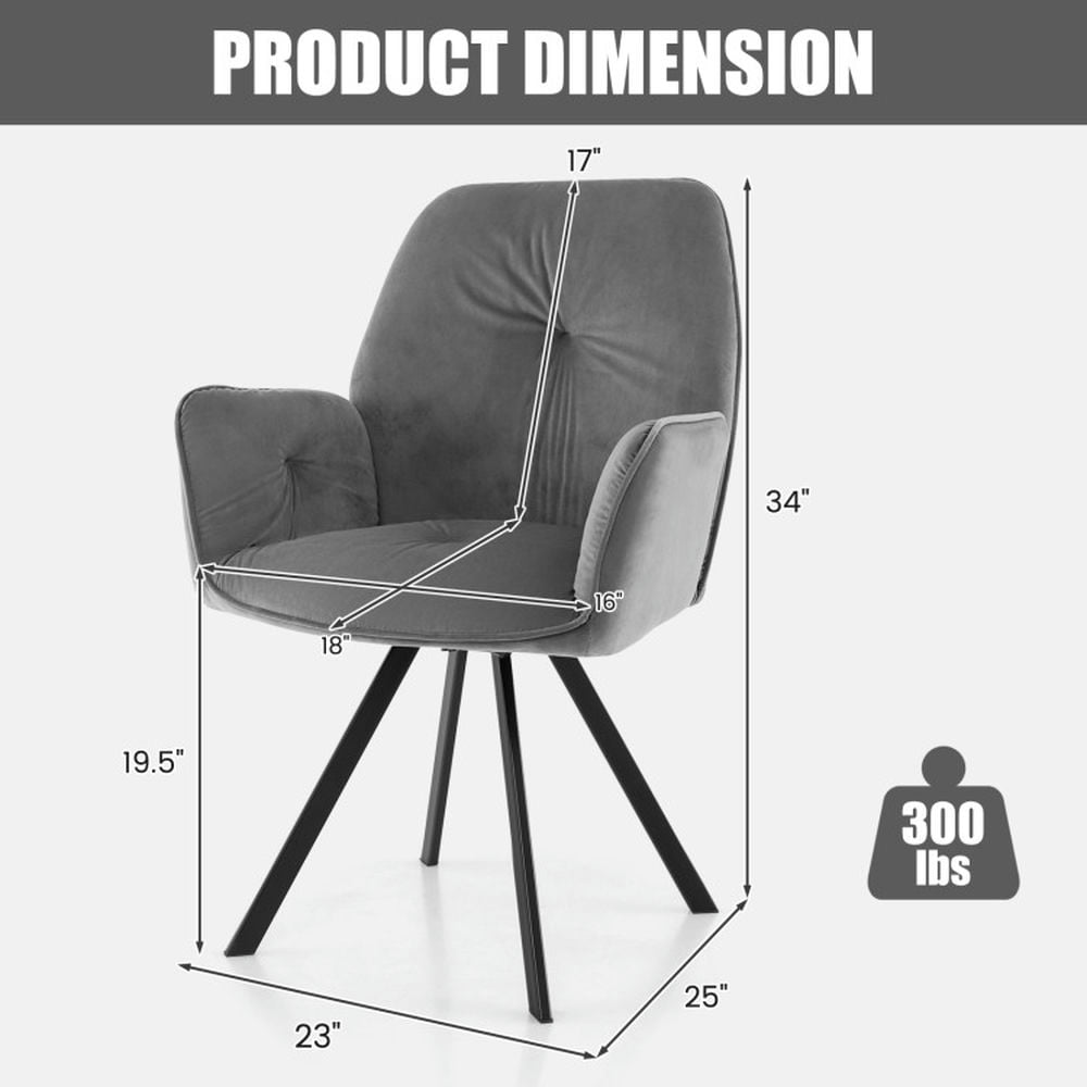 Finihen Swivel Chair, Swivel Accent Chair, Set of 2 Swivel Accent Arm Chairs with Metal Legs and Wide Back, for Living Room, Bedroom, Gray