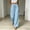 Light Blue, variant on Linen Cotton Casual Pants For Women Elastic Waist With Pockets Pleated Look Solid Travel Ready Summer Resort Wear Easy Care Garden Party Smooth Waist Green M